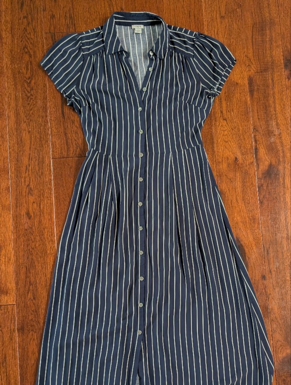 J. Crew Navy and White Striped Maxi Dress with Button Front
